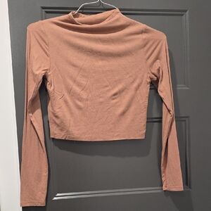 Naked Wardrobe Long Sleeve Crop Top in Tan